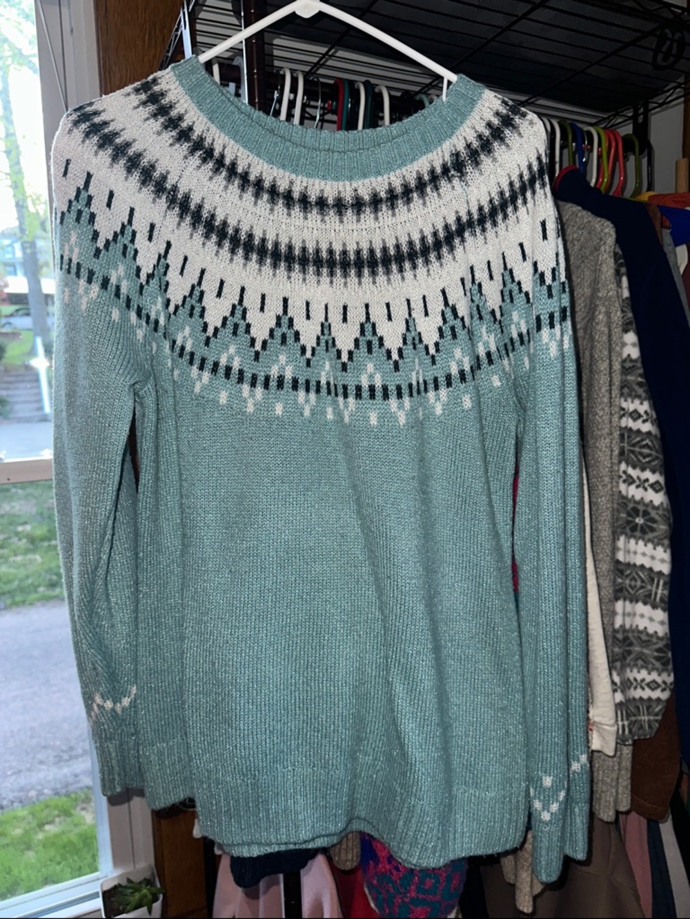 Christopher & Banks Teal Fair Isle Crewneck Sweater